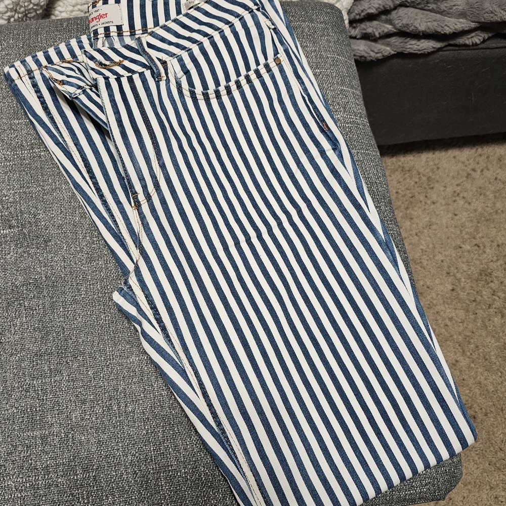Wrangler Blue and White Striped Flare Jeans